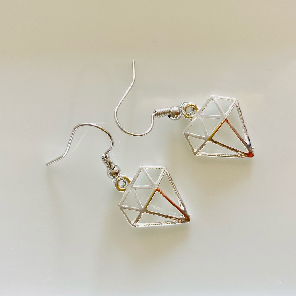 Silver diamond frame earrings
